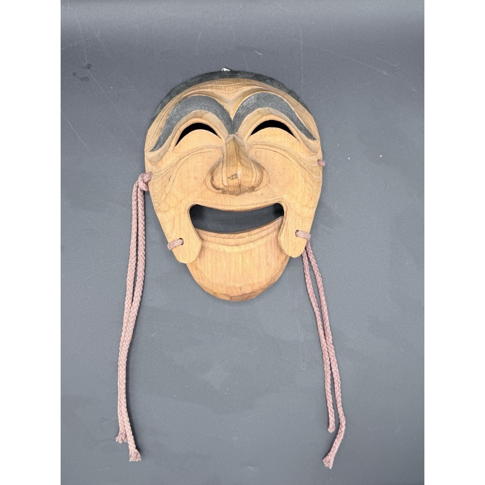 Vtg Korean Hahoe Mask Yangban Tal Hand‎ Carved Alder Wood Moveable Jaw Folk Art